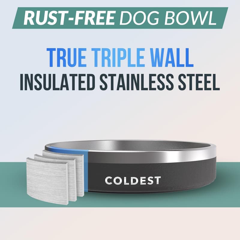 Insulated Spill-Proof Dog Bowl - Heavy Duty Stainless Steel (21 oz)