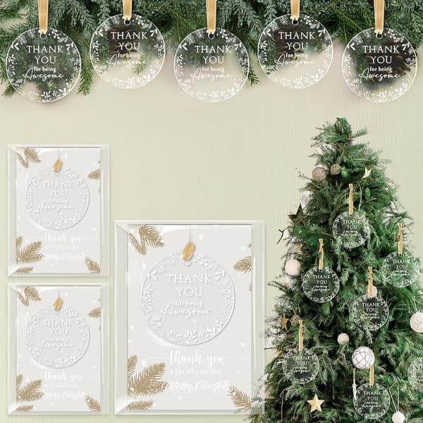 Christmas Acrylic Ornaments with Thank You Cards for Employees