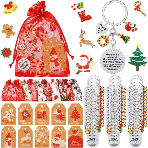 Employee Appreciation Keychains with Thank You Cards & Bags