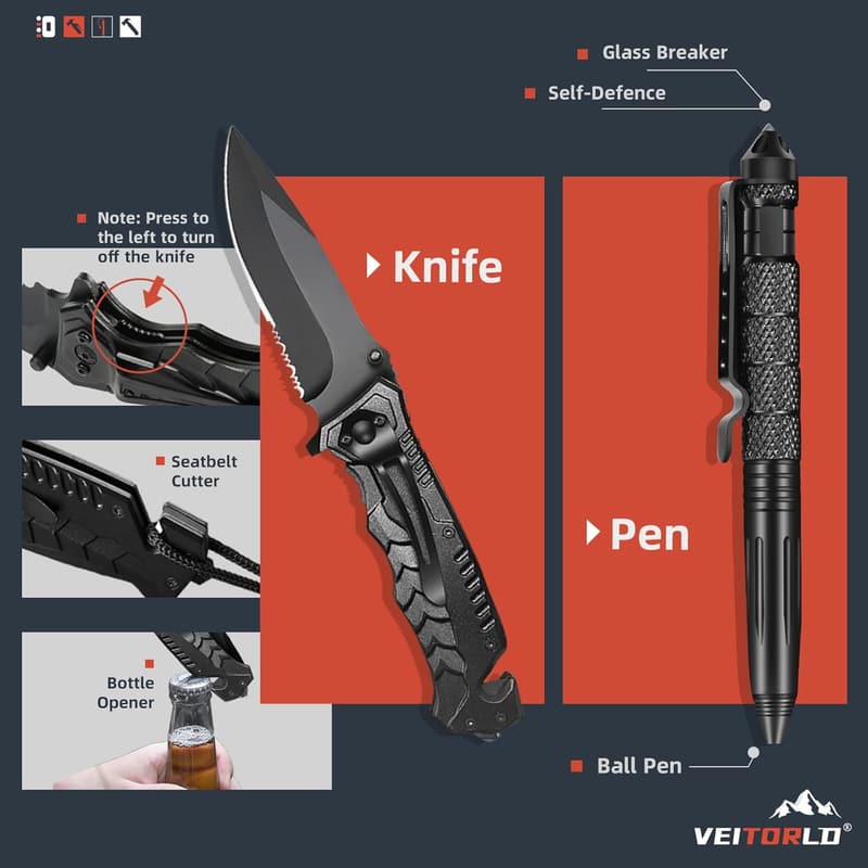 Survival Gear 12-in-1 Tool Kit for Men - Father's Day Gift