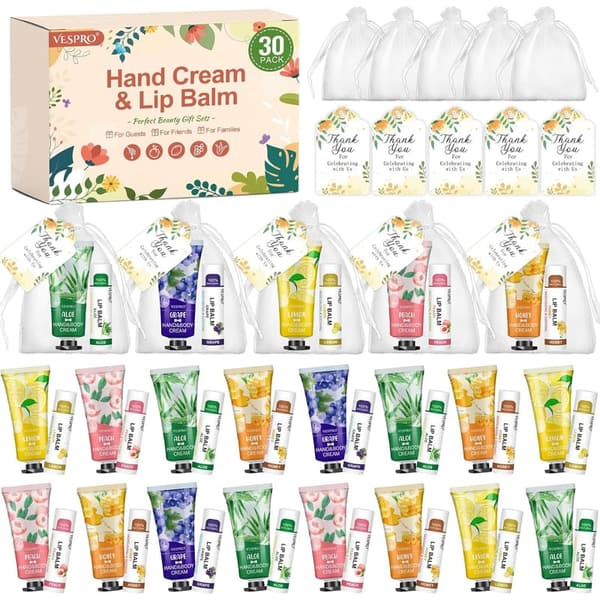Bulk Hand Lotion & Lip Balm Set with Thank You Cards, Women’s Gifts
