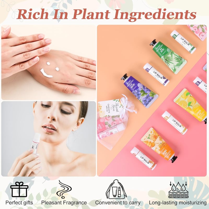 Bulk Hand Lotion & Lip Balm Set with Thank You Cards, Women’s Gifts