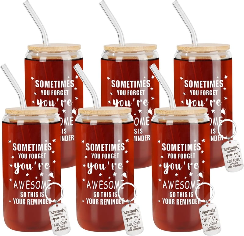 Employee Appreciation Week Gift Set: 6 Glass Cups & 6 Keychains