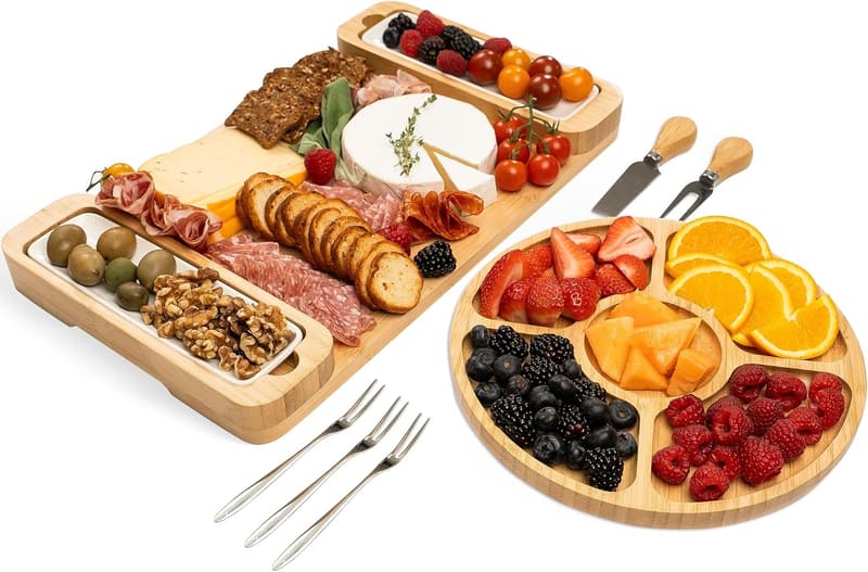 Housewarming Gift Set - Bamboo Charcuterie Board & Tray