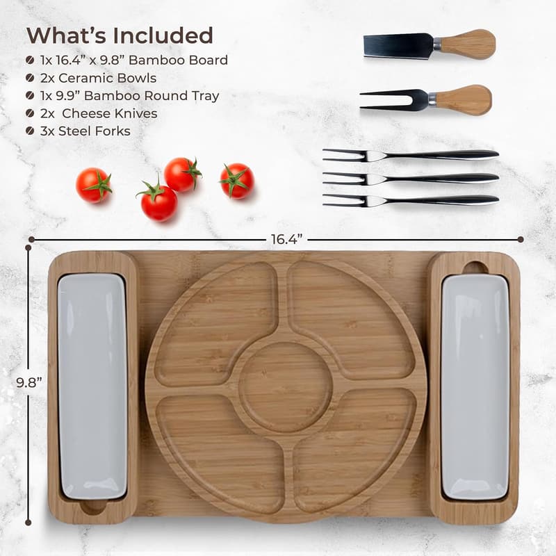 Housewarming Gift Set - Bamboo Charcuterie Board & Tray