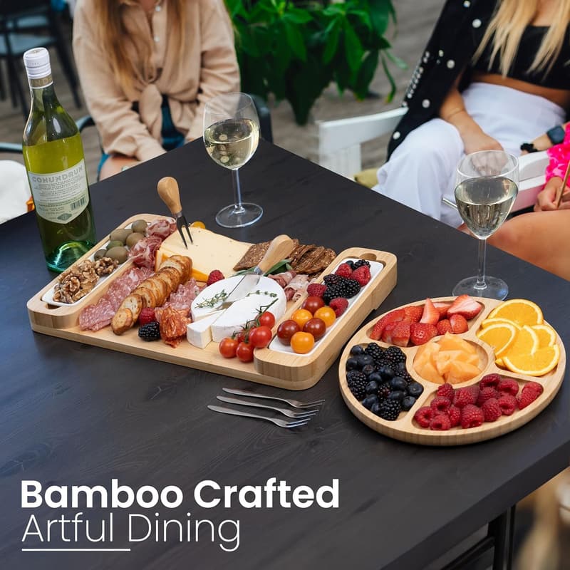 Housewarming Gift Set - Bamboo Charcuterie Board & Tray