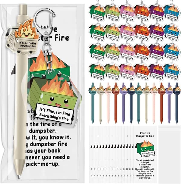 Graduation Gifts: Funny Dumpster Fire Ballpoint Pens & Keychains