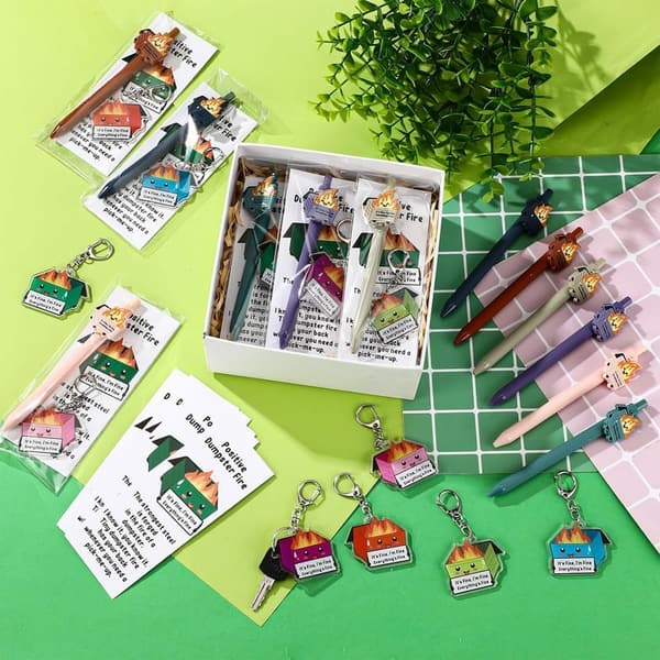 Graduation Gifts: Funny Dumpster Fire Ballpoint Pens & Keychains