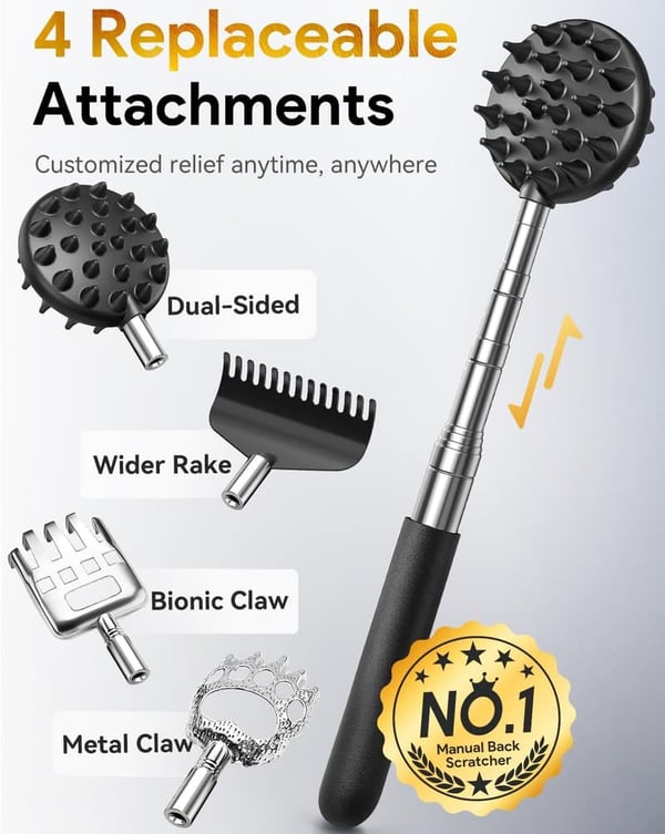 Telescoping Back Scratcher with Detachable Heads - Father's Day Gift