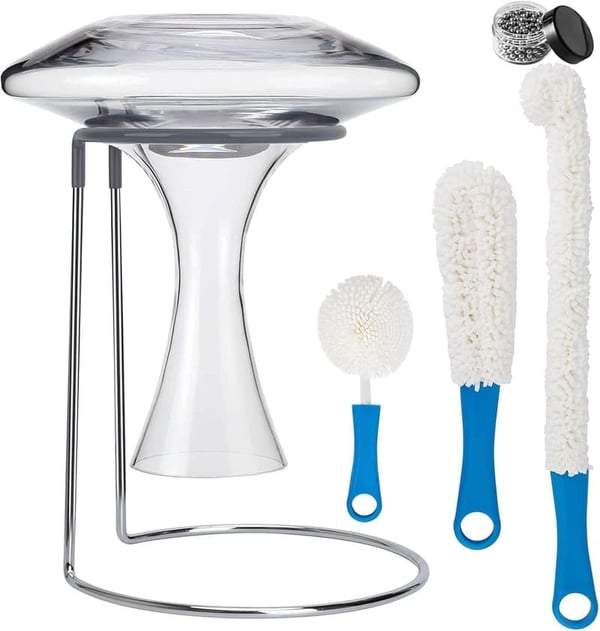 Decanter Drying Stand with Rubber Coating & Cleaning Accessories