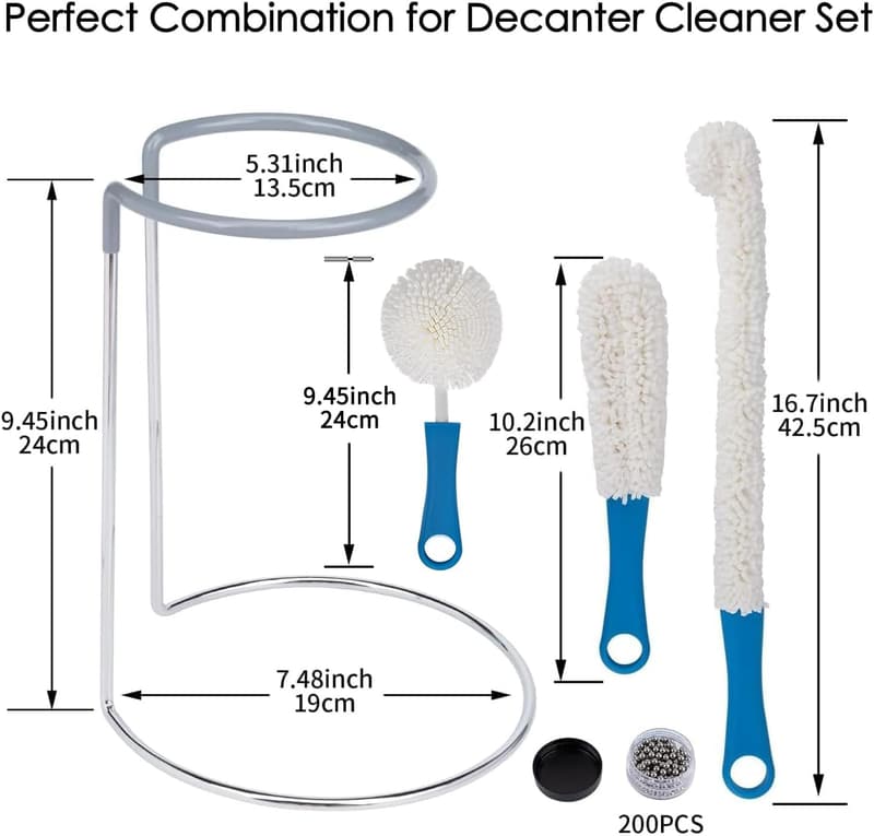 Decanter Drying Stand with Rubber Coating & Cleaning Accessories