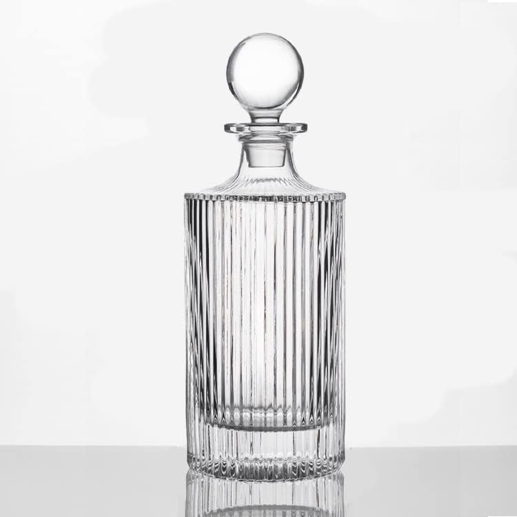 Round Ribbed Whiskey Decanter with Glass Stopper - 27 oz