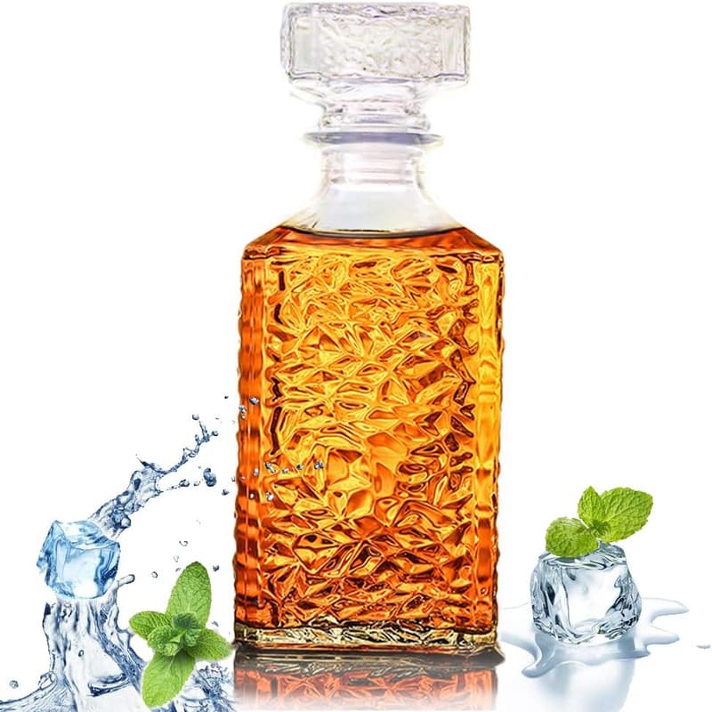 Geometric Glass Whiskey Decanter with Airtight Stopper, 32oz