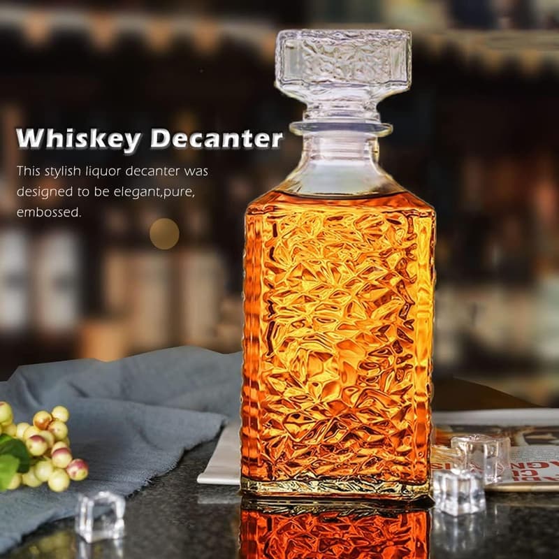Geometric Glass Whiskey Decanter with Airtight Stopper, 32oz