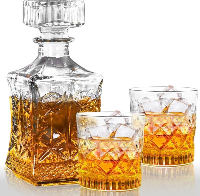 Whiskey Decanter Set for Men with 2 Glasses - 28oz