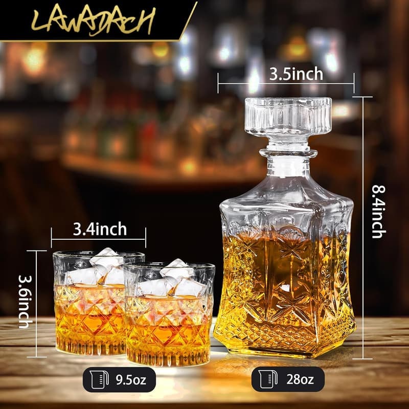 Whiskey Decanter Set for Men with 2 Glasses - 28oz