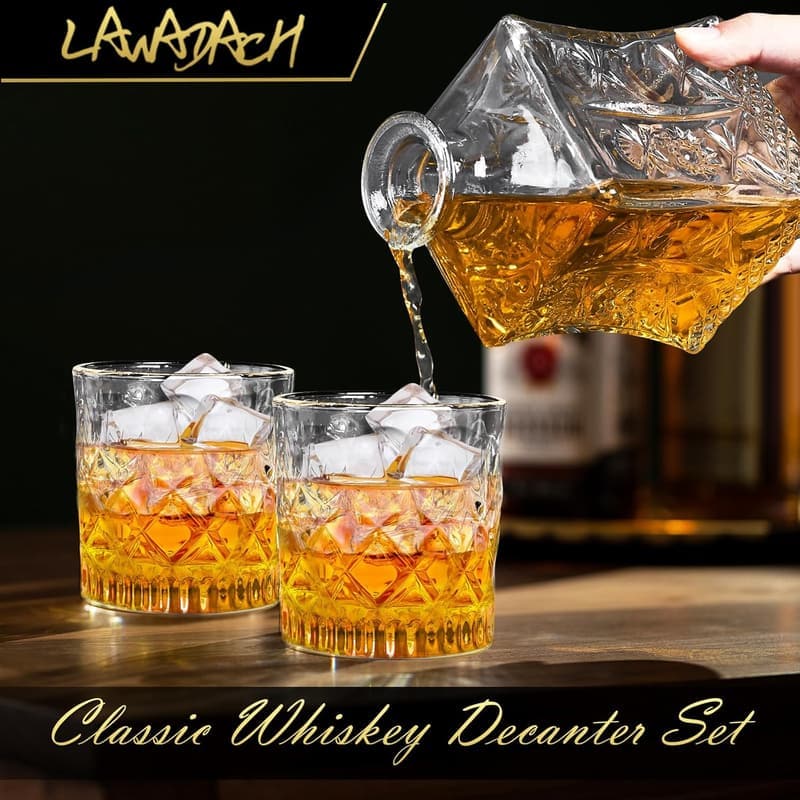 Whiskey Decanter Set for Men with 2 Glasses - 28oz