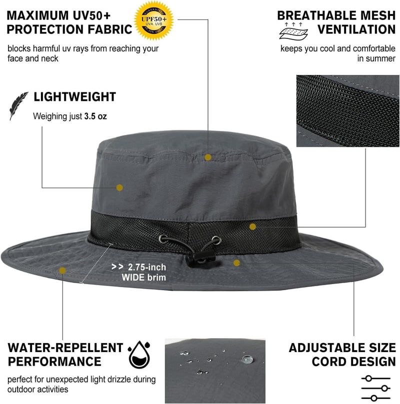 Packable Waterproof Wide Brim Sun Hat for Big Heads