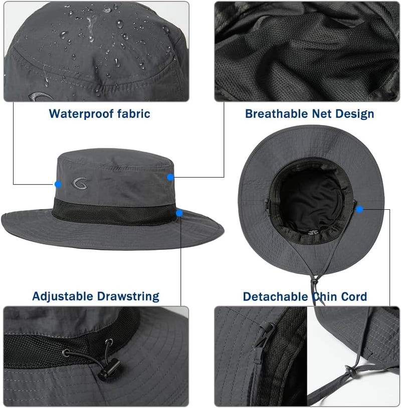 Packable Waterproof Wide Brim Sun Hat for Big Heads