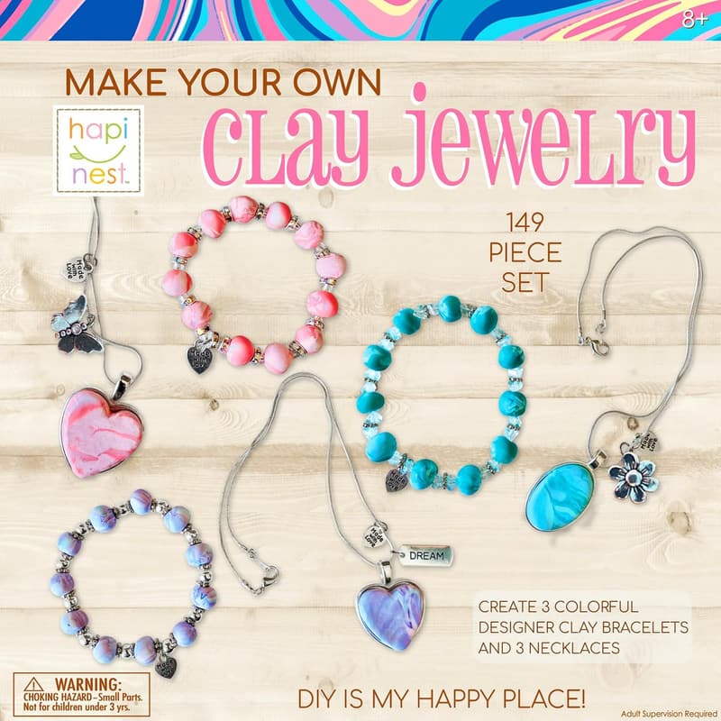 DIY Clay Jewelry Kit for Girls – Create 3 Bracelets & 3 Necklaces