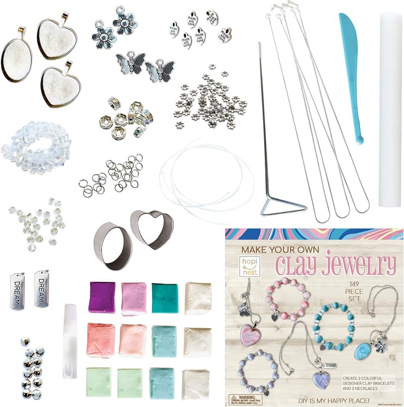 DIY Clay Jewelry Kit for Girls – Create 3 Bracelets & 3 Necklaces