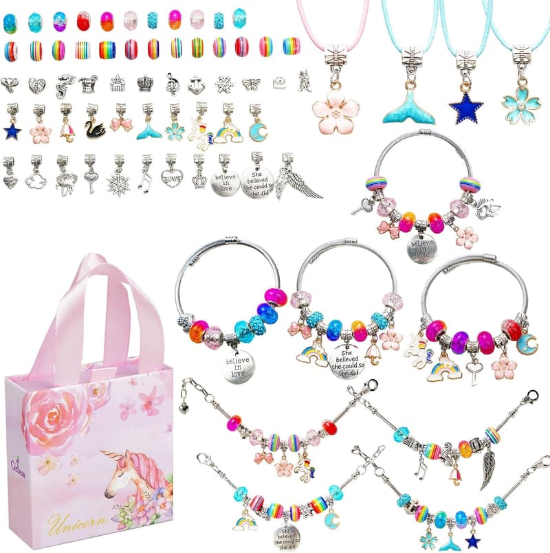 Girls Bracelet Making Kit - DIY Craft for Ages 6-12, No Mess