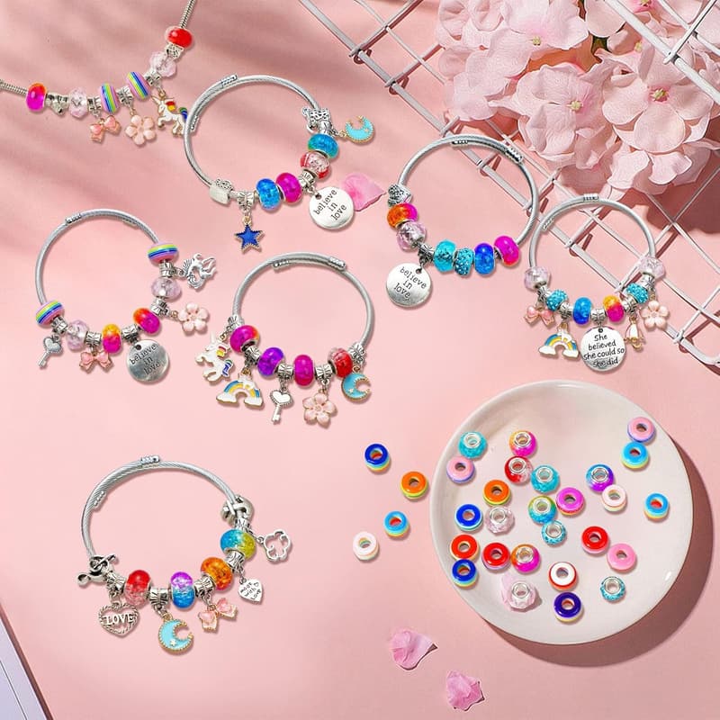 Girls Bracelet Making Kit - DIY Craft for Ages 6-12, No Mess