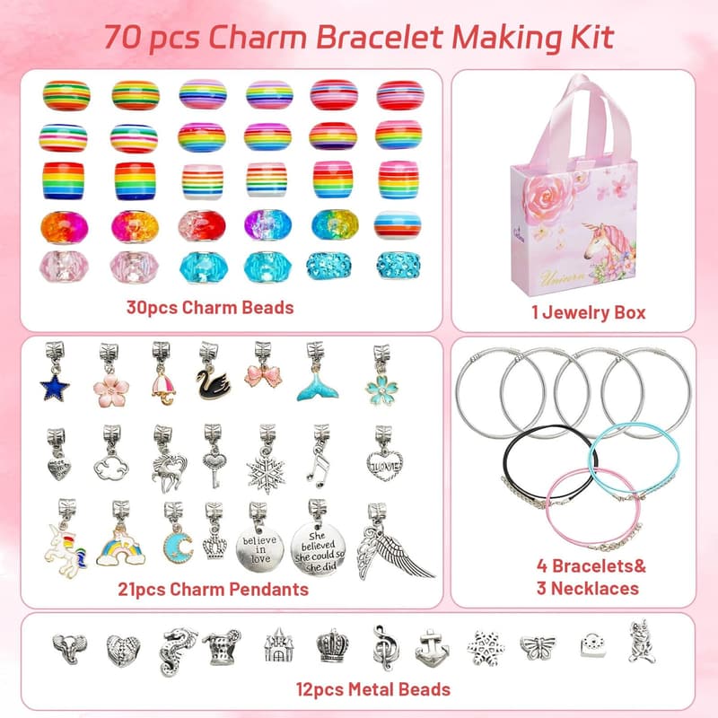 Girls Bracelet Making Kit - DIY Craft for Ages 6-12, No Mess