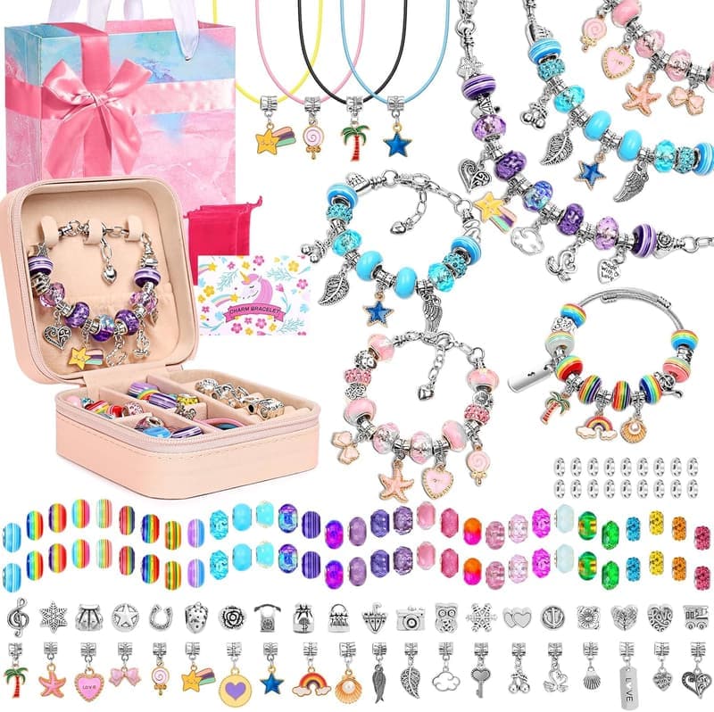 DIY Charm Bracelet Making Kit for Girls, 140 PCS with Organizer