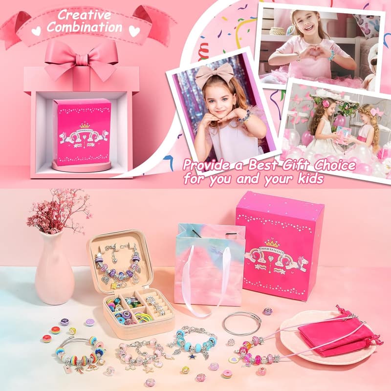 DIY Charm Bracelet Making Kit for Girls, 140 PCS with Organizer