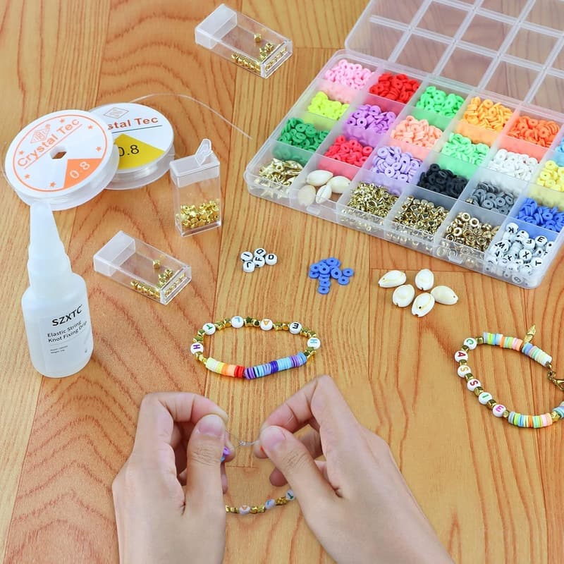 Friendship Bracelet Making Kit with Elastic String and Clay Beads