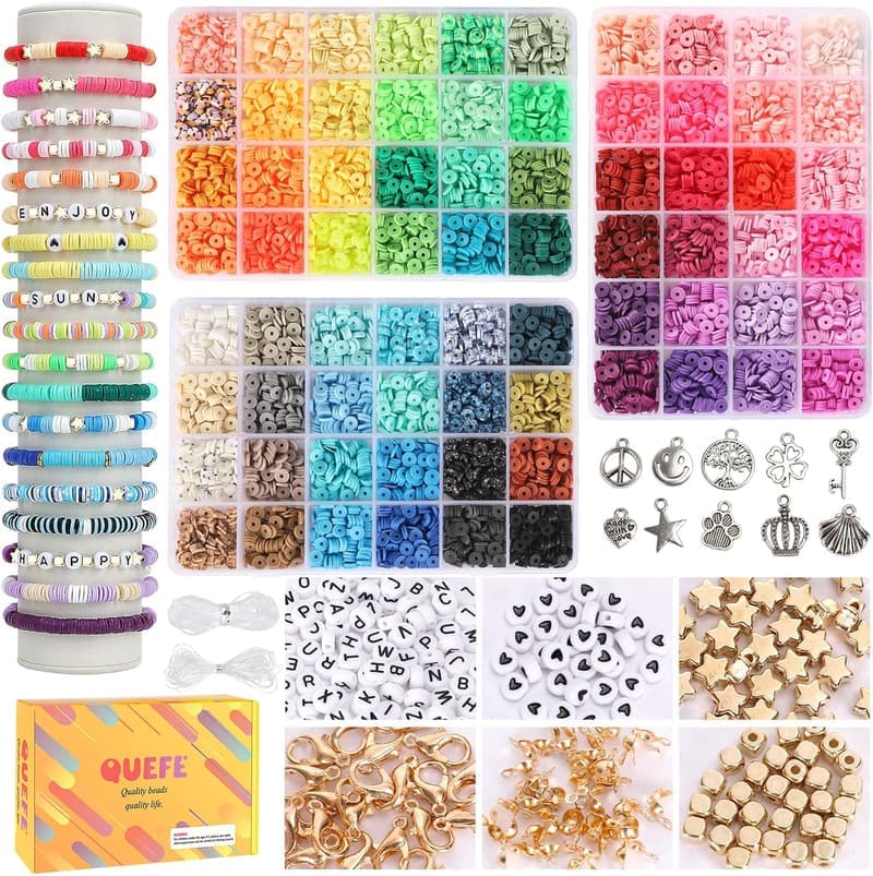 Friendship Bracelet Making Kit with 72 Polymer Clay Beads