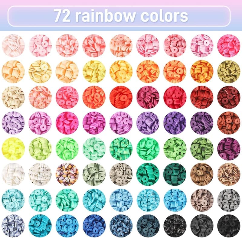 Friendship Bracelet Making Kit with 72 Polymer Clay Beads