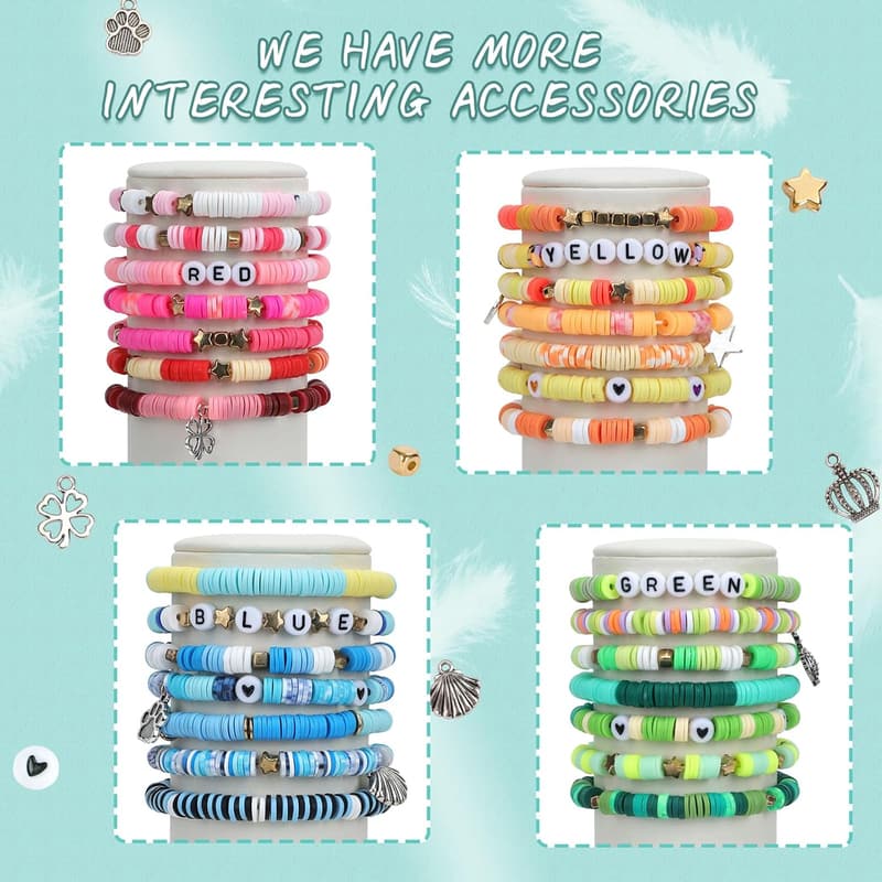 Friendship Bracelet Making Kit with 72 Polymer Clay Beads
