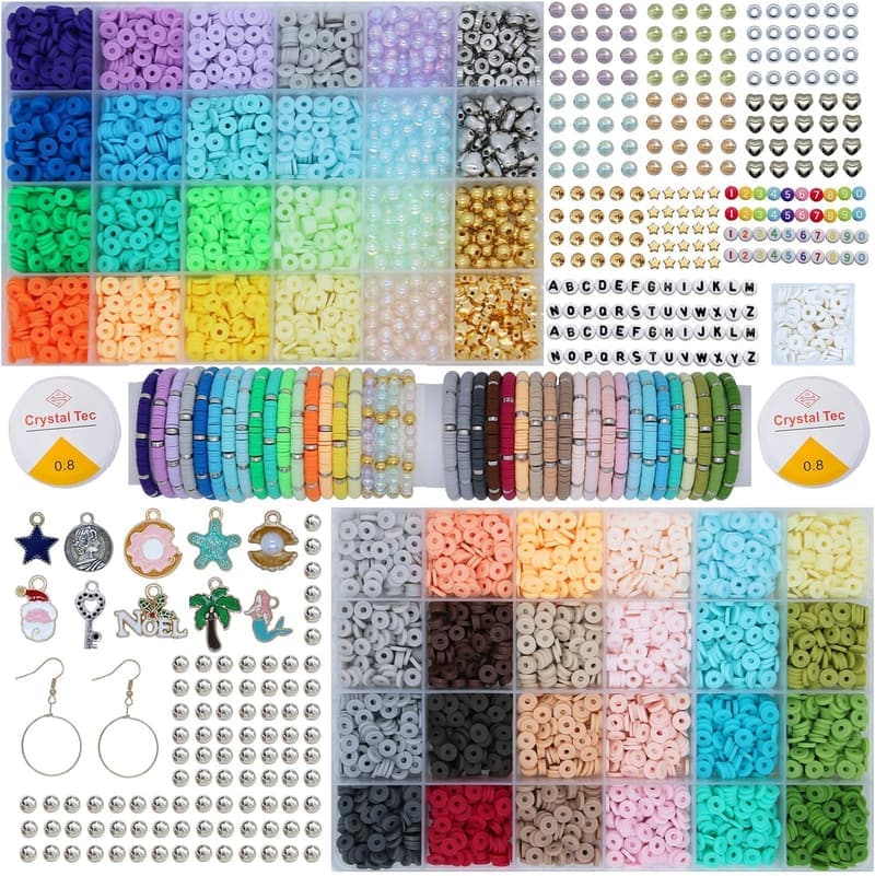 Friendship Bracelet Making Kit with 7340 Clay Beads and Charms