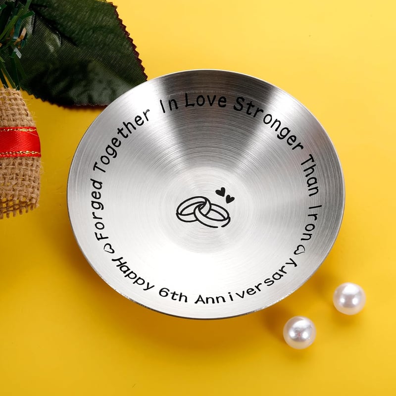 6th Anniversary Iron Ring Holder Jewelry Dish for Couples