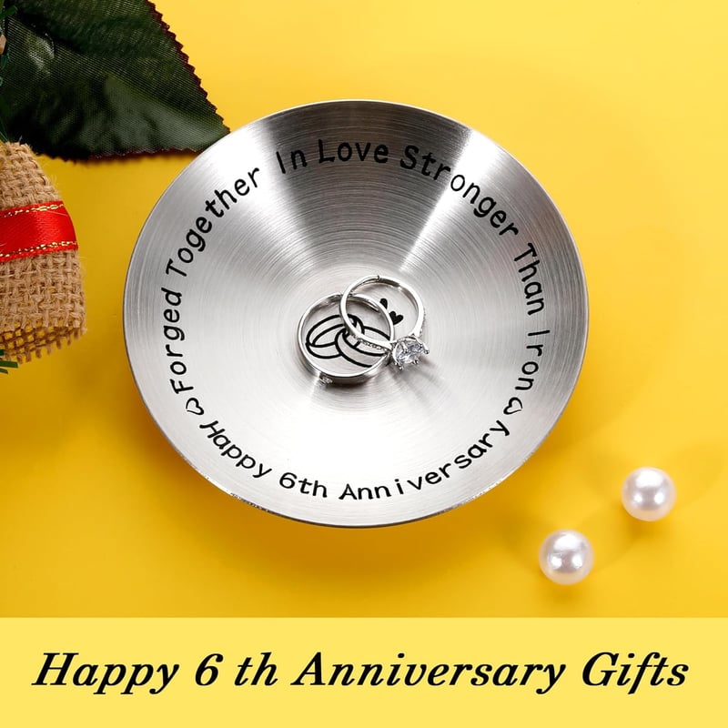 6th Anniversary Iron Ring Holder Jewelry Dish for Couples