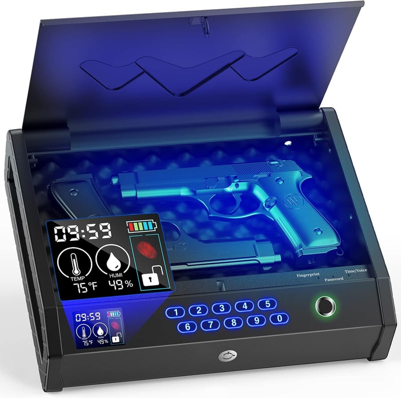 Biometric Handgun Safe with LCD Temperature & Humidity Display