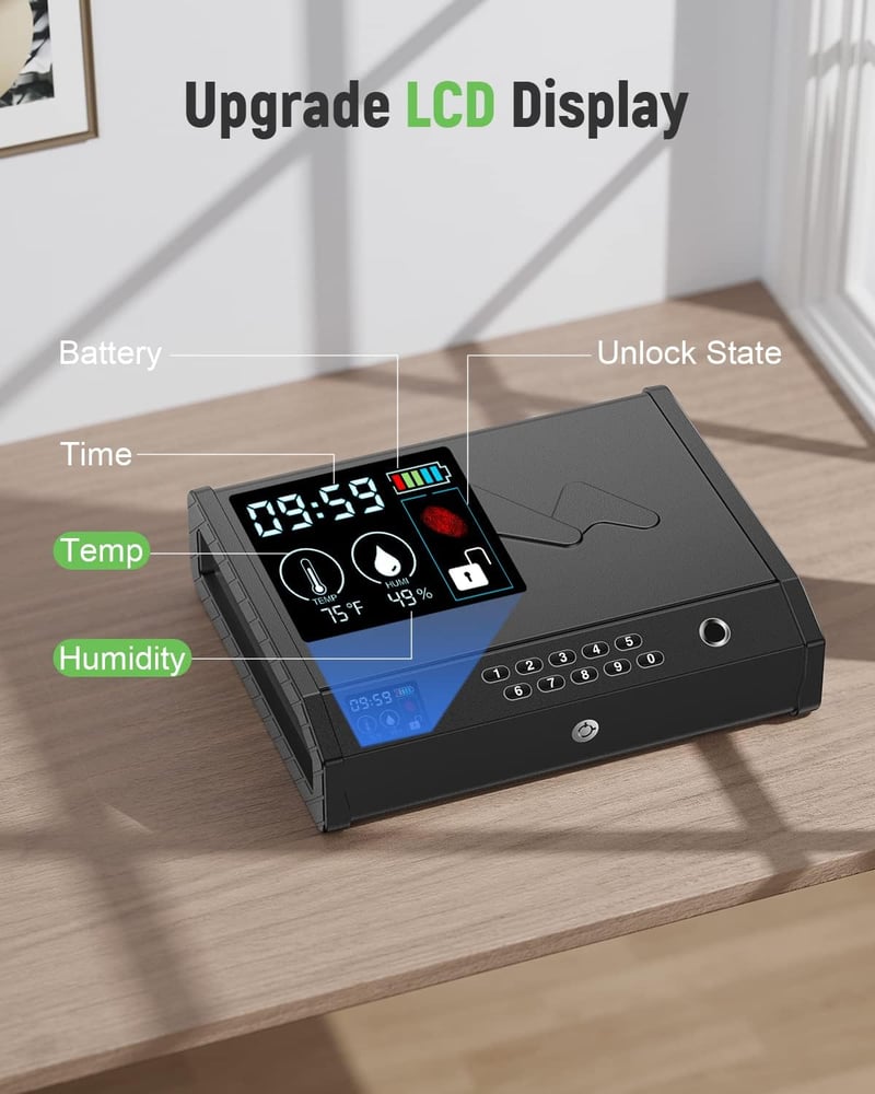 Biometric Handgun Safe with LCD Temperature & Humidity Display