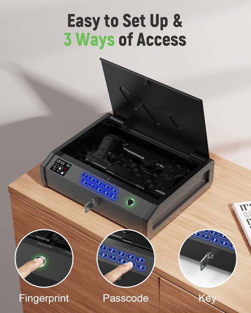 Biometric Handgun Safe with LCD Temperature & Humidity Display