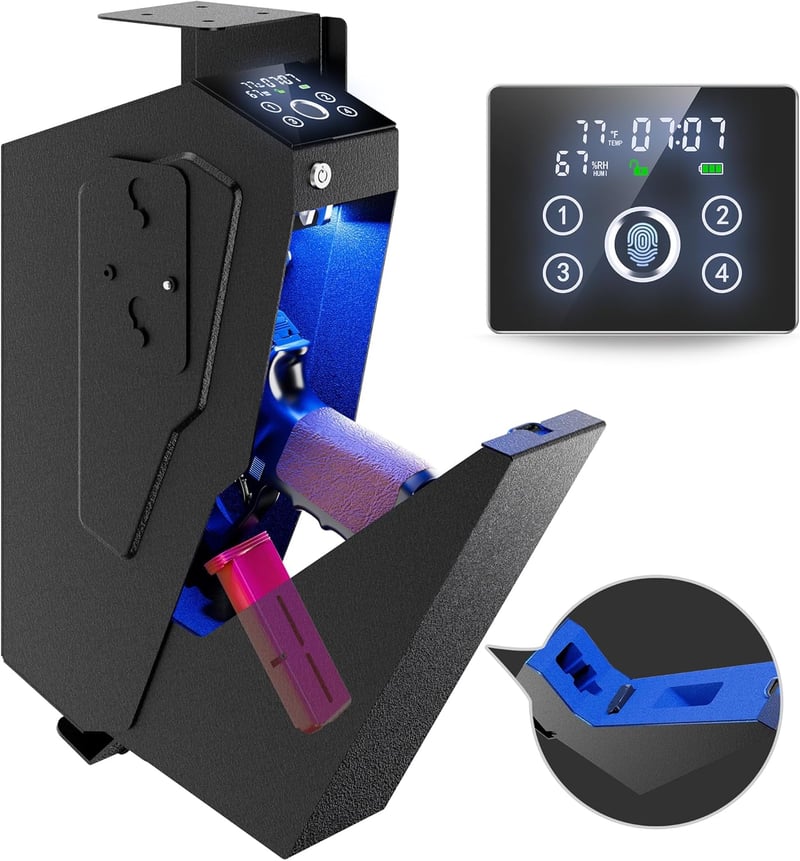 Biometric Bedside Gun Safe with Fingerprint & Passcode Access
