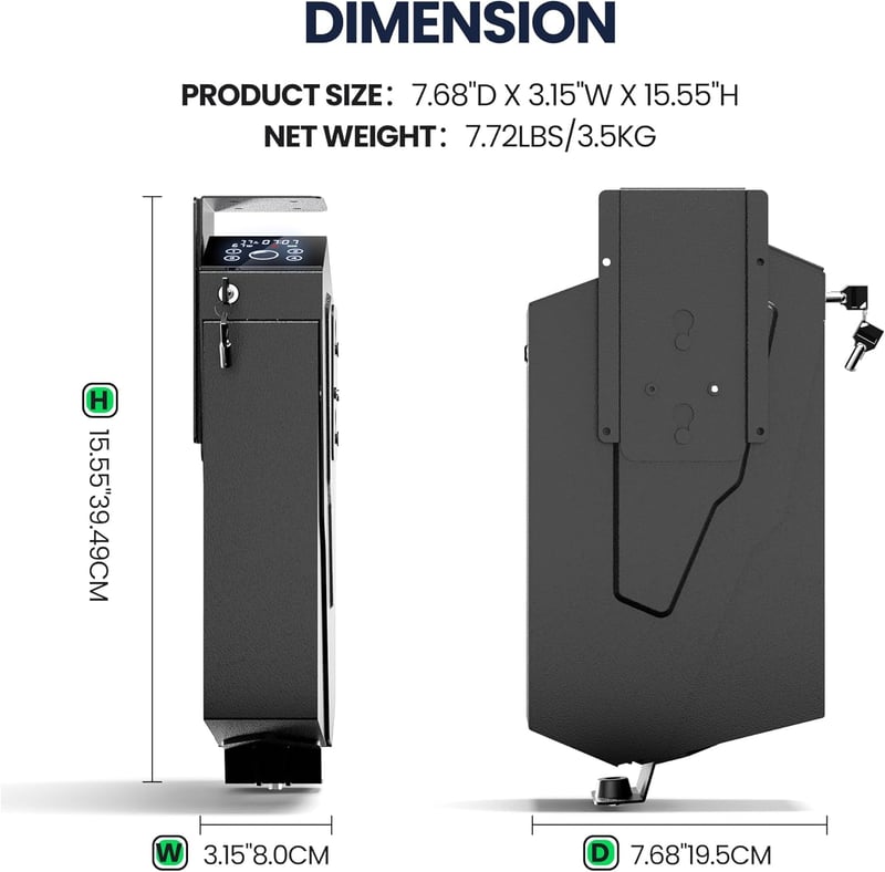Biometric Bedside Gun Safe with Fingerprint & Passcode Access