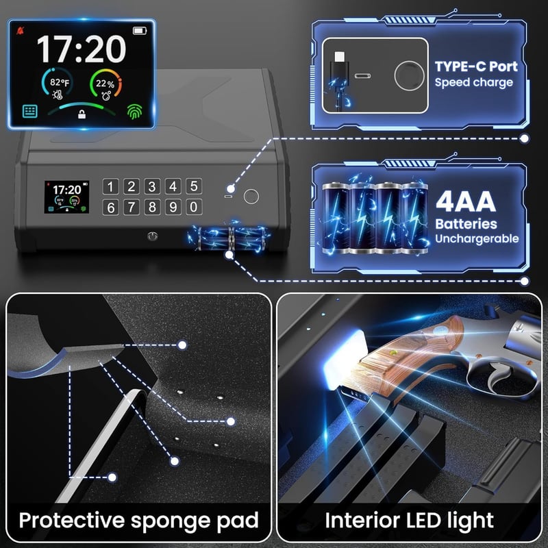 Biometric Pistol Safe with LCD Display & USB Port