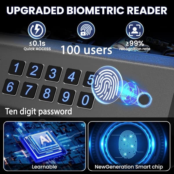 Biometric Pistol Safe with LCD Display & USB Port