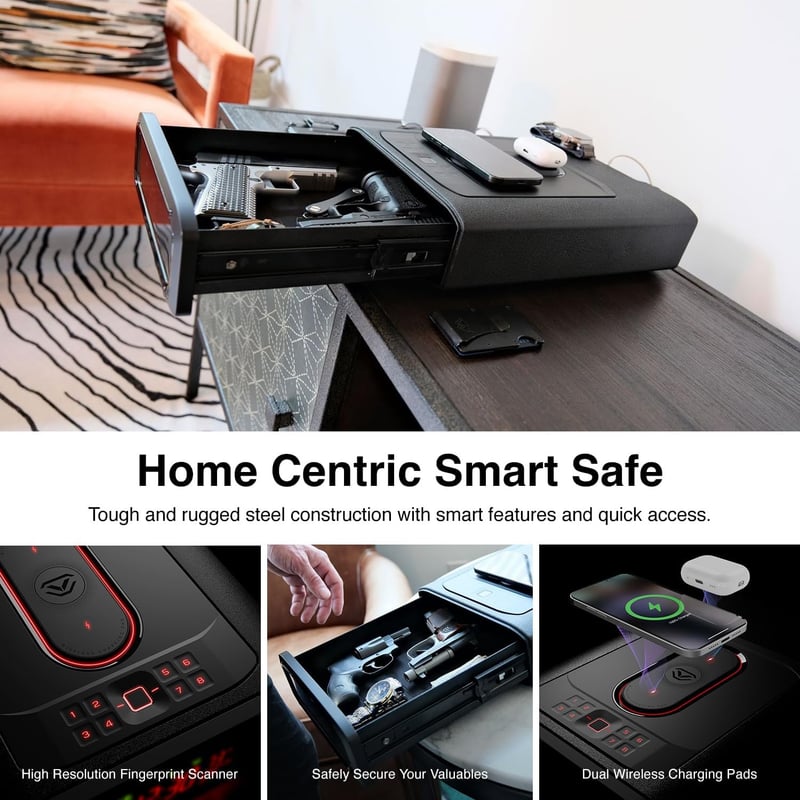Smart Safe with Biometric Lock and Dual Wireless Charger