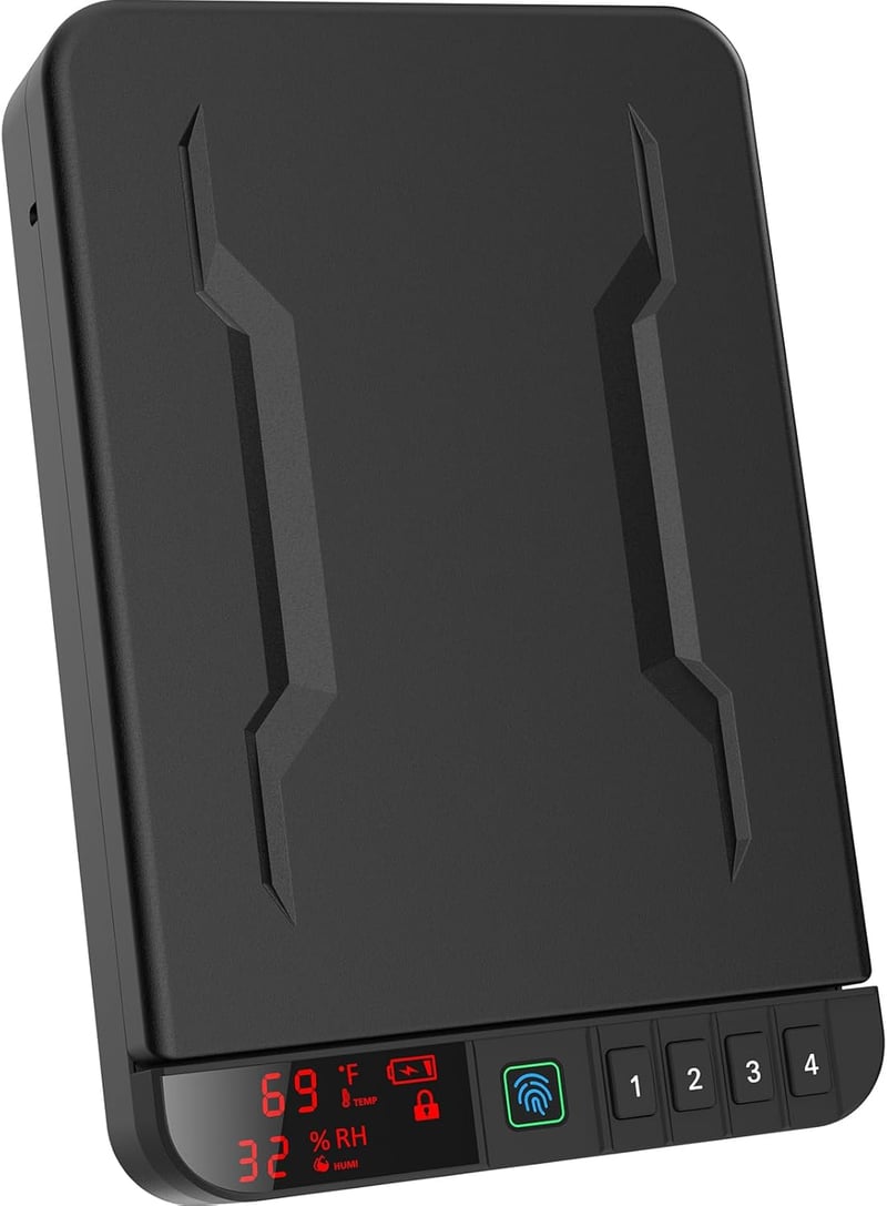 Biometric Handgun Safe with LCD Display & Keypad Lock (Black)