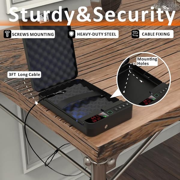 Biometric Handgun Safe with LCD Display & Keypad Lock (Black)