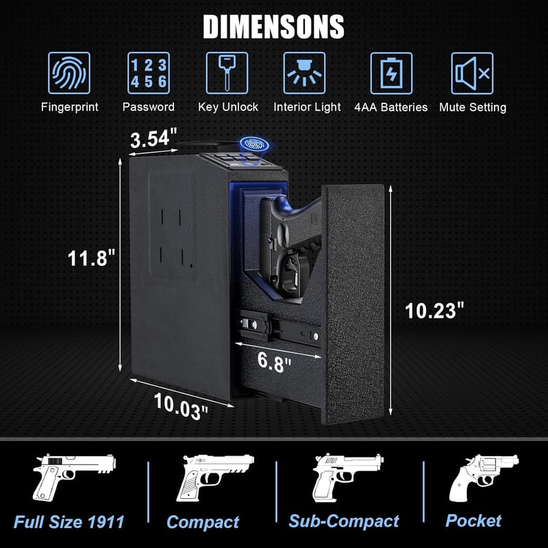 Biometric Handgun Safe with Fingerprint & PIN Access