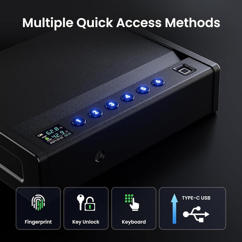 Biometric Fingerprint Handgun Safe with Quick Access LCD Display