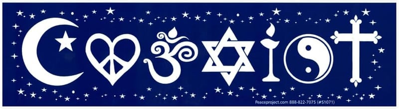 Interfaith Peace Bumper Sticker Decal (Vinyl, Large)